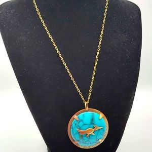 Handmade Turquoise Roadrunner Disk Necklace